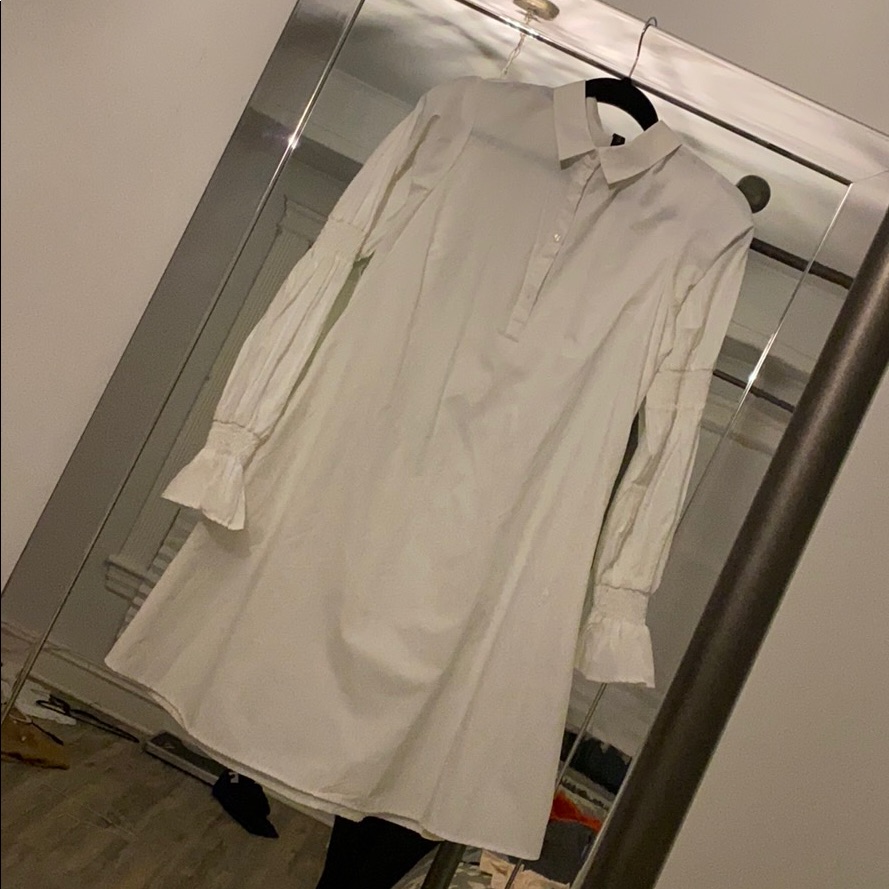 White Shirt Dress With Pouffy Sleeves.